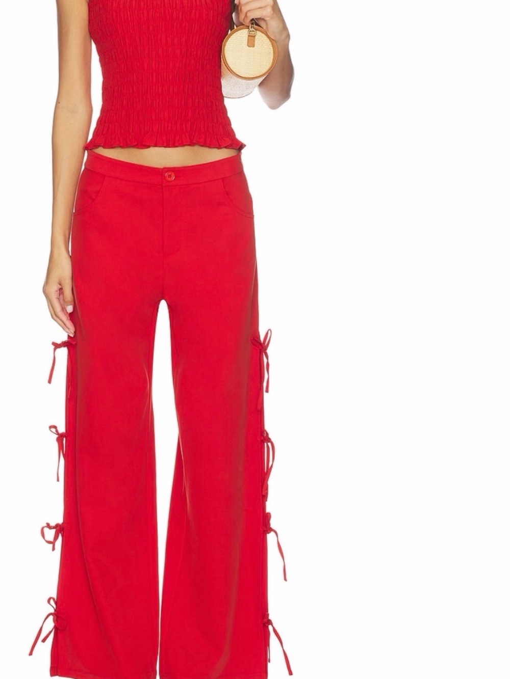 LNA Red Wide-Leg Tie-Side Pants
